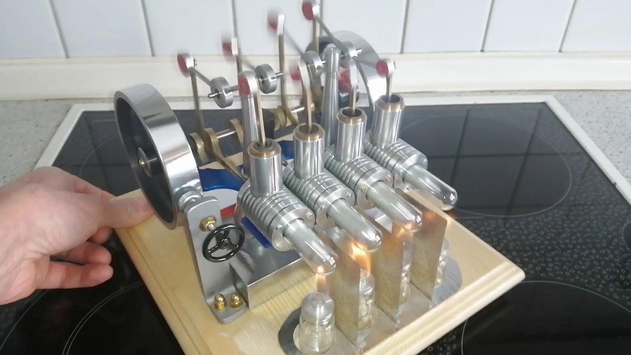 4 Zylinder Stirlingmotor mit Bremse