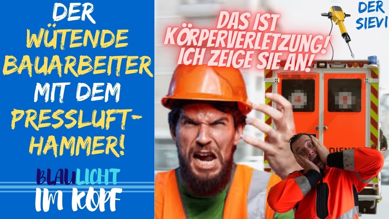 Der WÜTENDE BAUARBEITER mit dem PRESSLUFTHAMMER