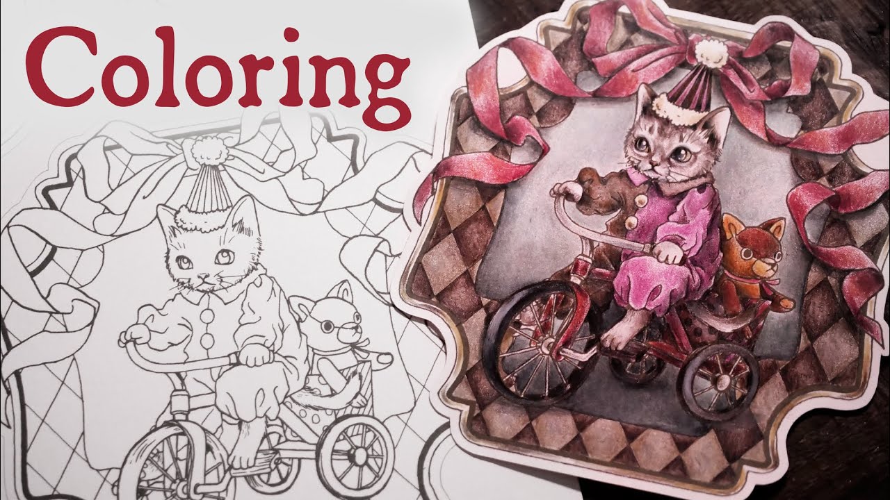 【塗り絵】春夏秋冬おしゃま猫の物語メッセージカードを塗りました Coloring Story of Precious Cats message card [Coloring]