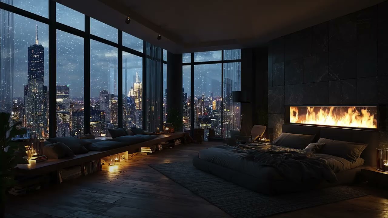 Heavy Rain Outside, Warm Fireplace Inside 🌧️🔥 | Deep Sleep Ambience for Cozy Nights