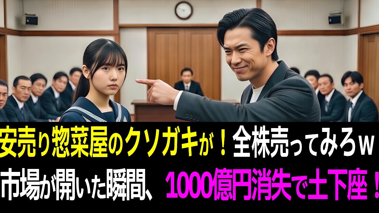 【スカッと】「クソガキが大株主？じゃあ売ってみろよ」株主総会にセーラー服で来た15歳惣菜屋少女がエリート役員に門前払いされた結果翌朝遺産の『1000億円』を全株売却され、会社倒産寸前で土下座する羽目に