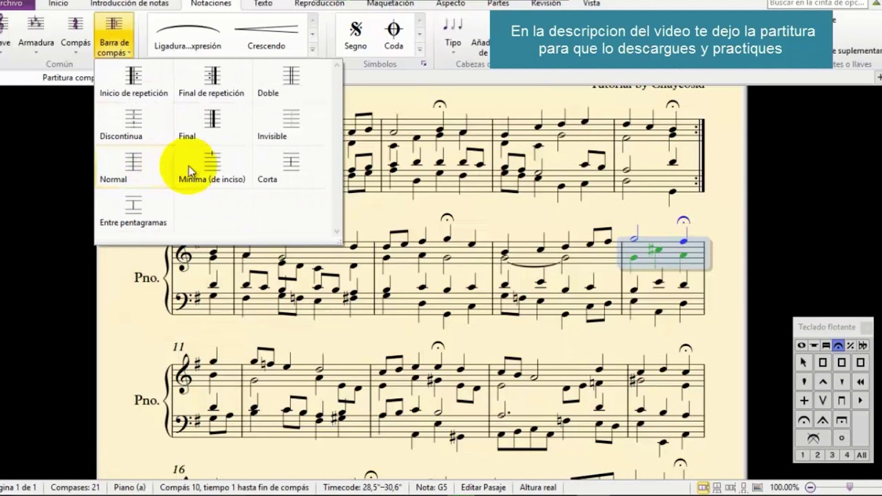 Escritura para piano a dos voces en sibelius