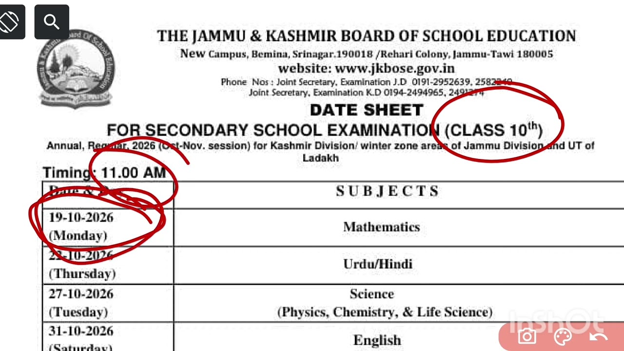 JKBOSE Anual Exams 2026 Date Sheet Released For 10th 11th 12th Class Check Complete Details 
