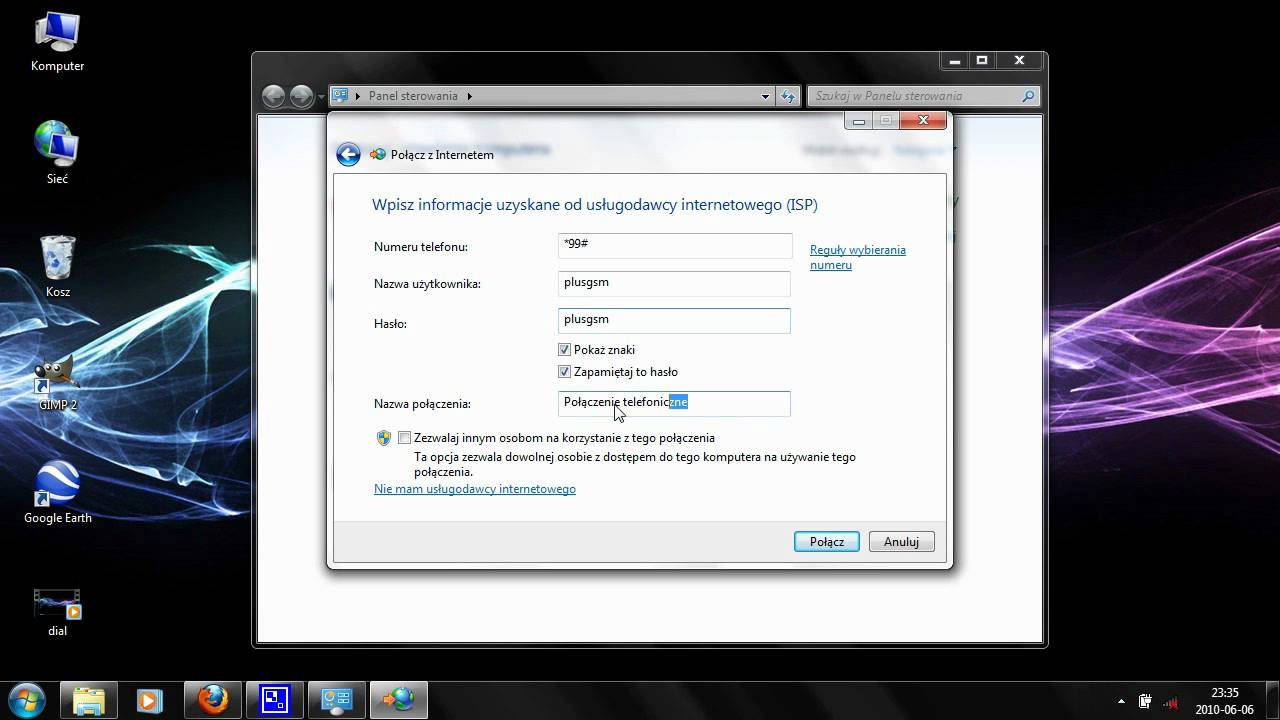 Konfiguracja połączenia Dial-UP w Windows 7 GPRS EDGE UMTS HSDPA HSPA HSPA+ bez-kabli.pl