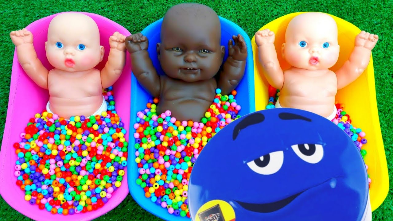 Full of 3 Rainbow BathTubs Candy with M&M's & Magic Slime Cutting Video
