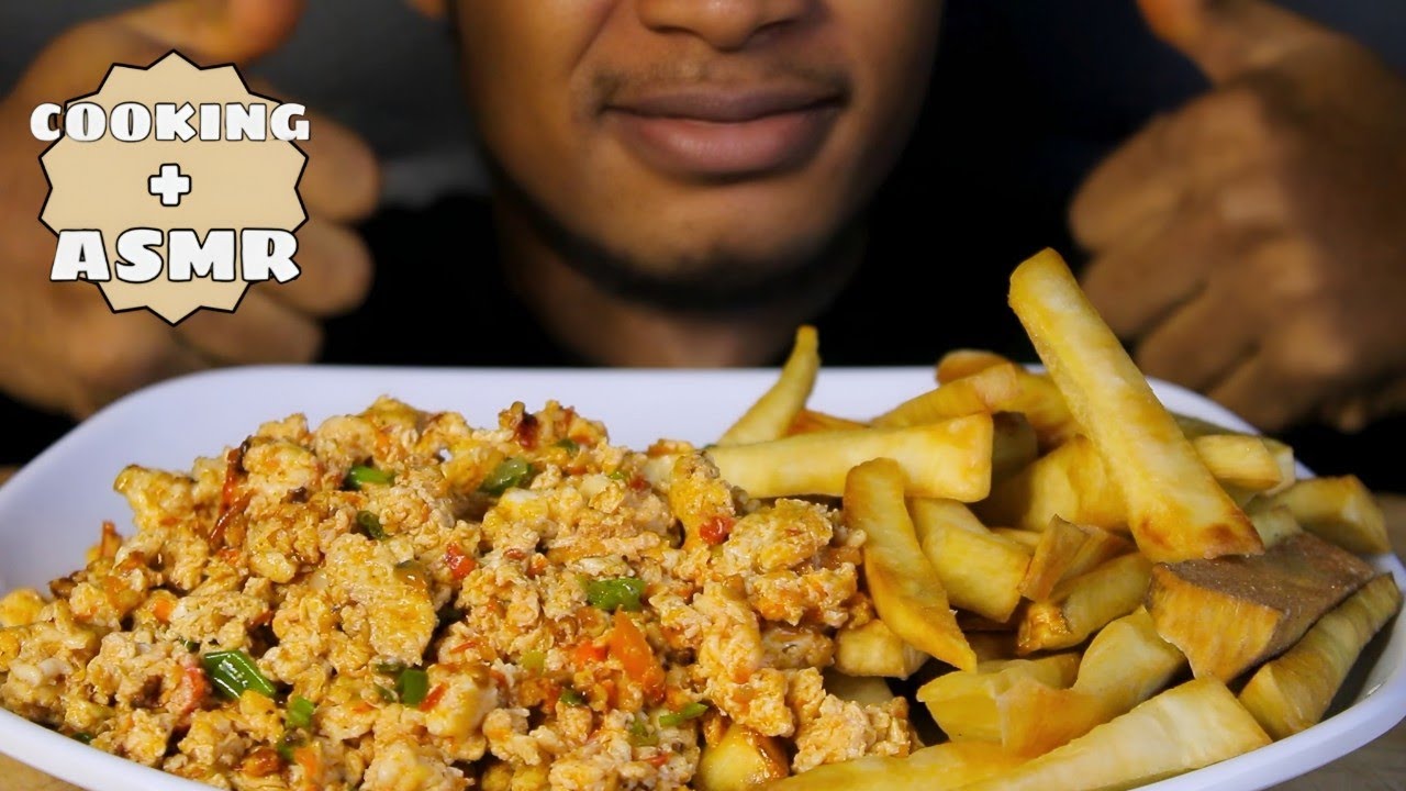 ASMR Crunchy Nigerian Fried yam and Eggs Mukbang | Soft Whisper, Eating Sounds & Cooking Tutorial
