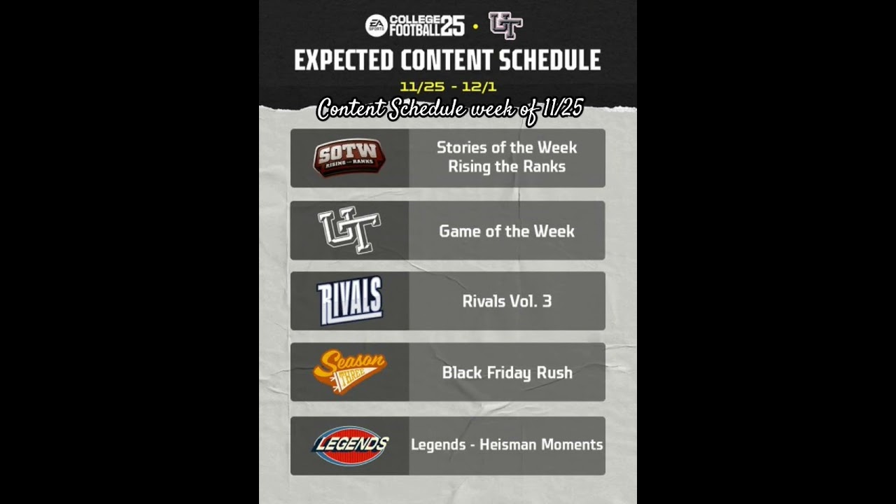 CUT25 Content Schedule week of 11/25 #CUT25 #easportscollegefootball