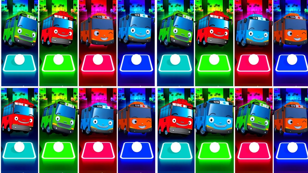 Green Bus  🆚 Yellow Bus 🆚 Red Bus 🆚 Blue Bus Tiles Hop EDM Rush Gameplay