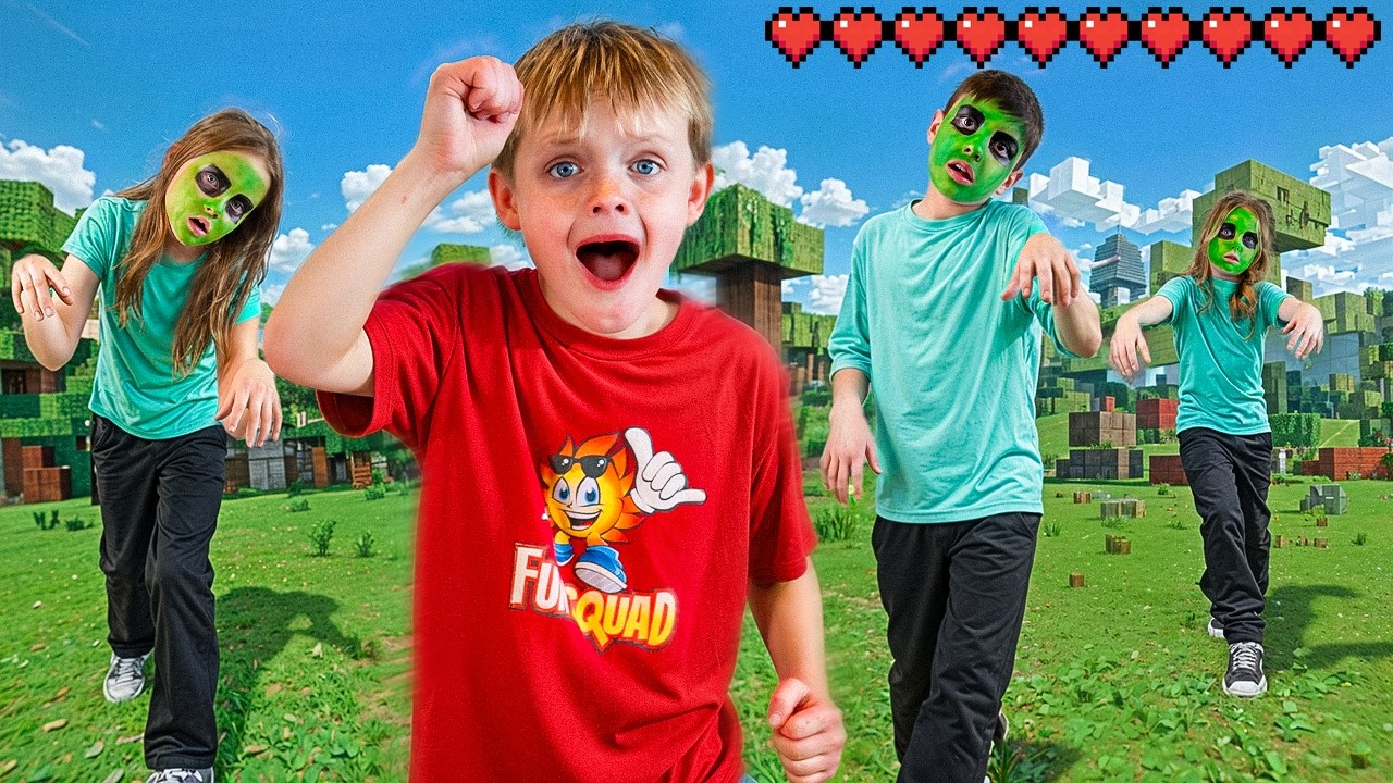 Игра «Вторжение в Майнкрафт» с веселым отрядом! Гонка за спасением Кайлера!