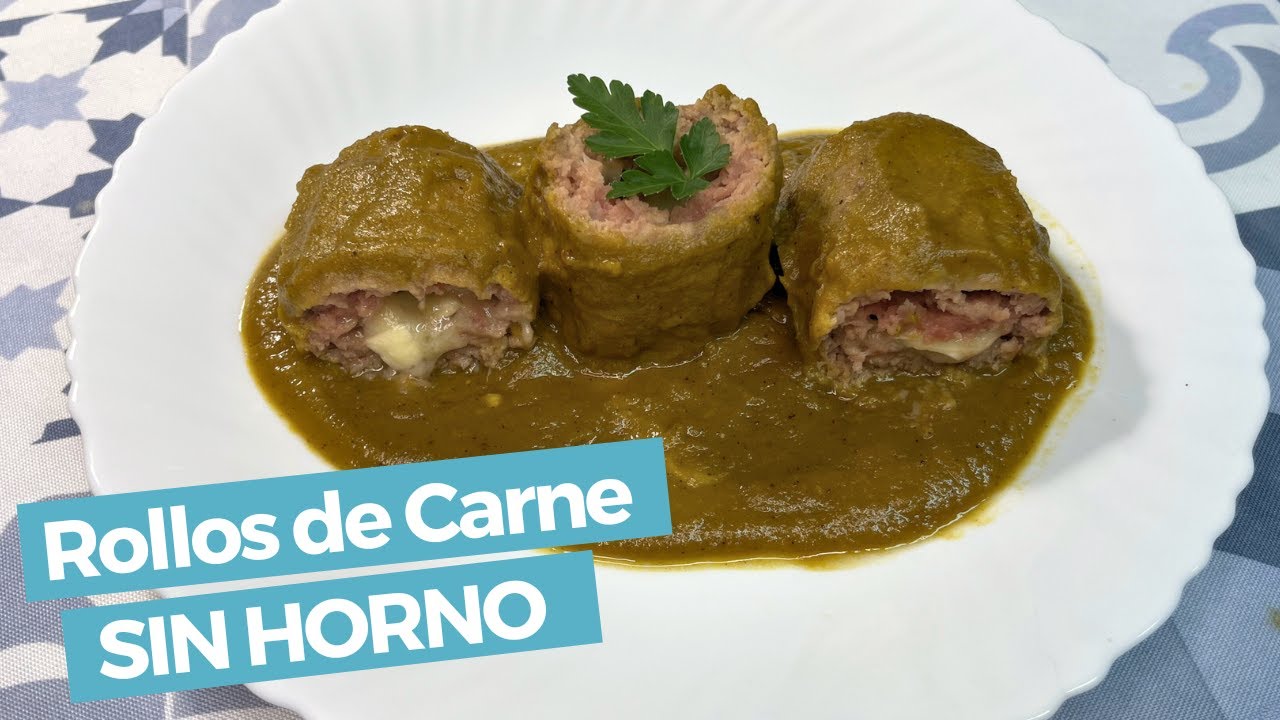 Rollitos de Carne Picada con Salsa Española y Rellenos de Queso Azul y Pasas 😋