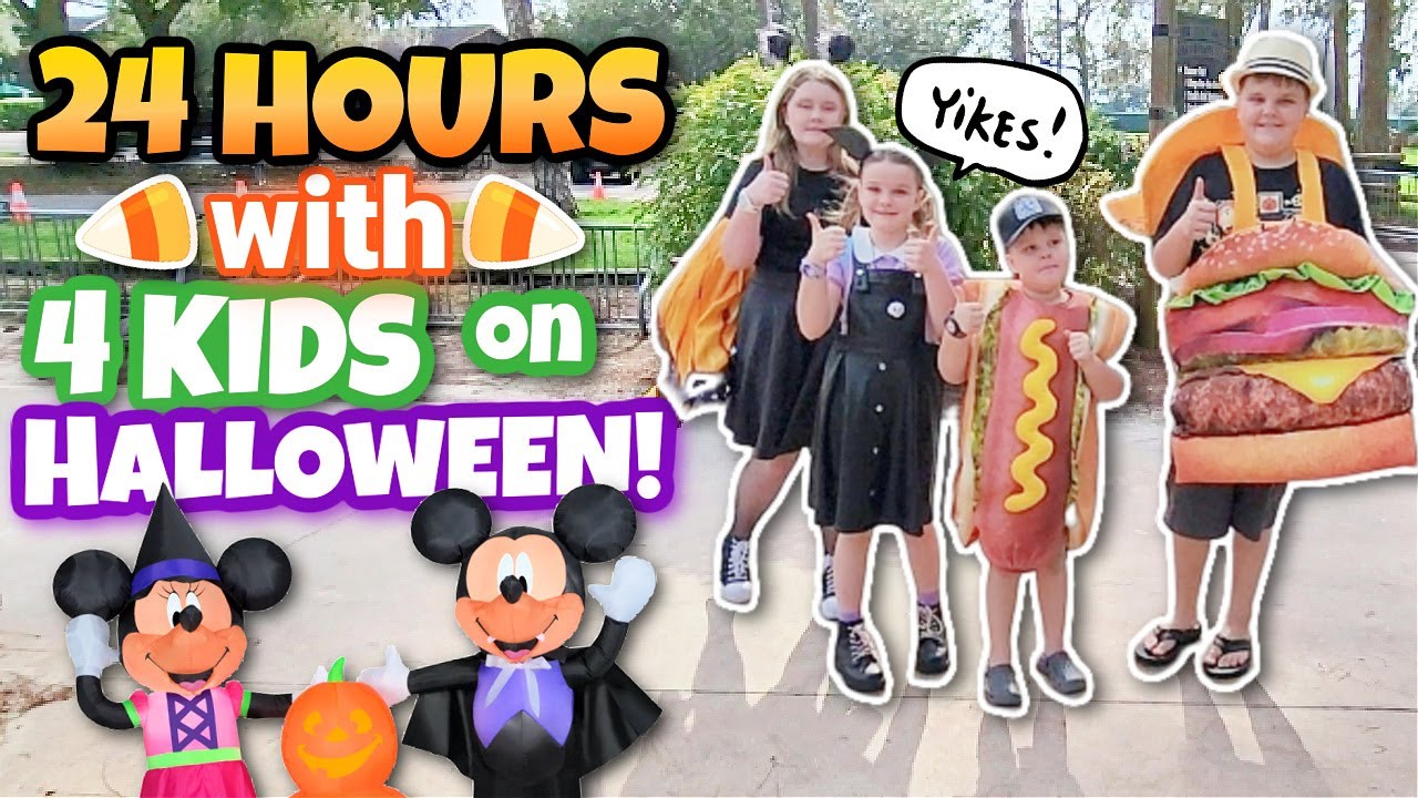 24 Hours with 4 Kids on Halloween 🎃 Food, Décor, Costumes & CAMPING?!?