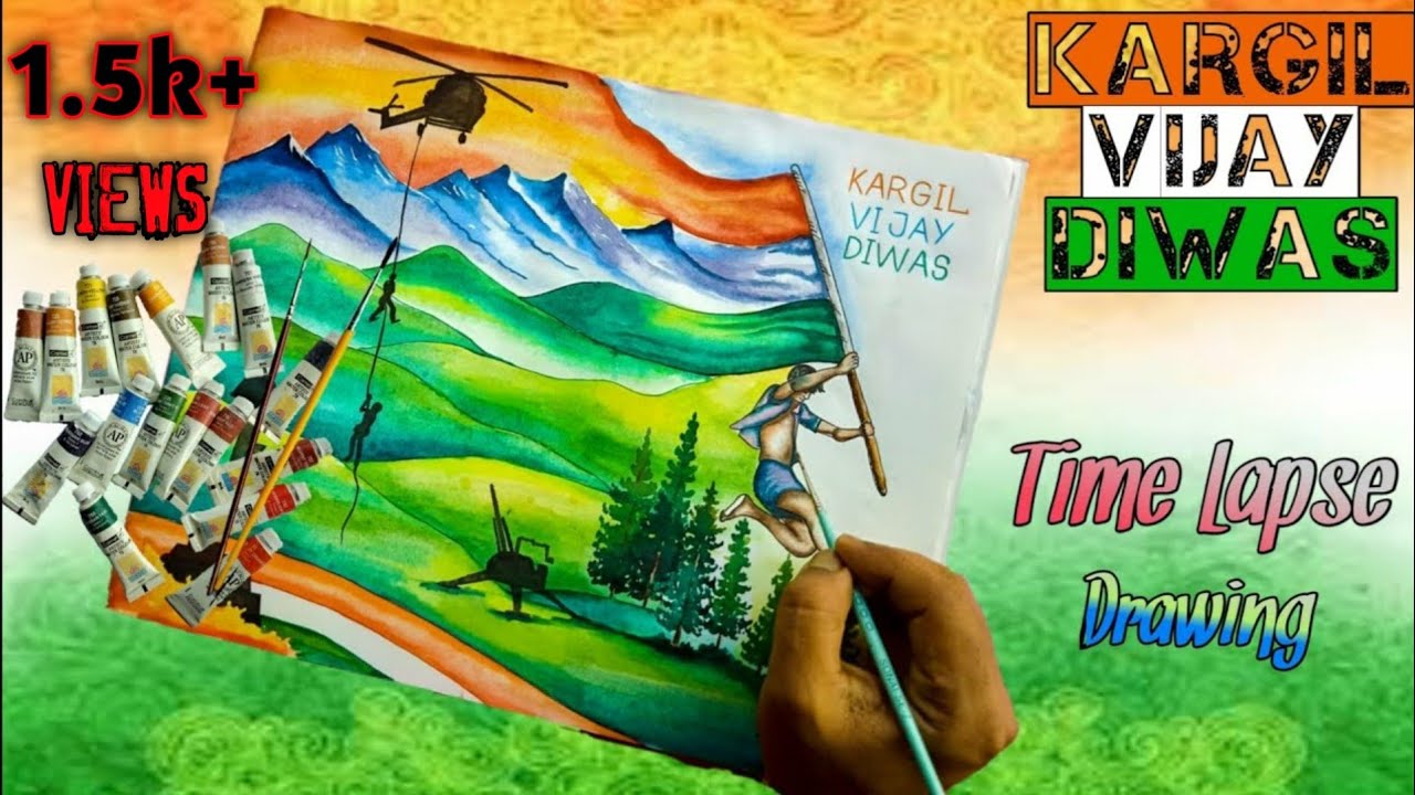 How to draw Kargil Vijay Divas||A Tribute to Indian Soldiers||watercolor painting||Time lapse video