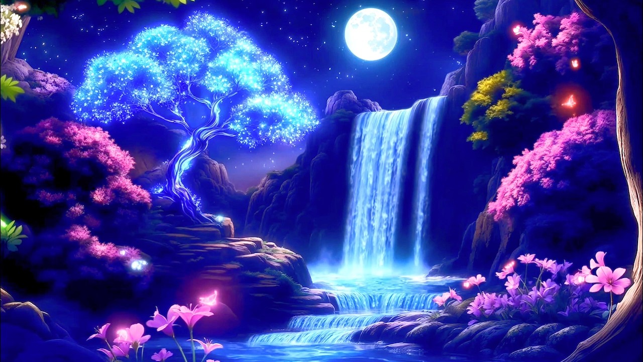 Moonlit Waterfall Sleep Music 🌙 20 Minutes Celestial Ambient for Deep Relaxation & Insomnia Relief
