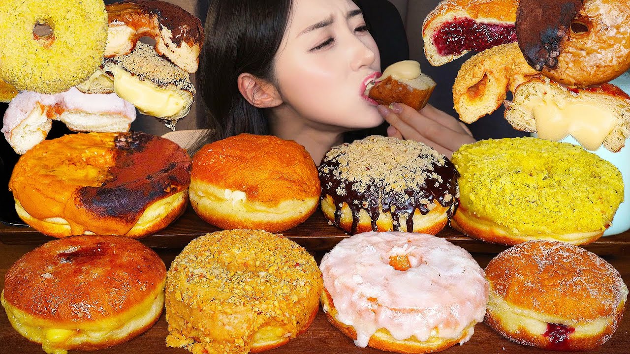Жевательный ПОНЧИКИ с кремом АСМР Десерт 🍩 Арахисовое масло МукбангㅣDessert Donut Mukbang