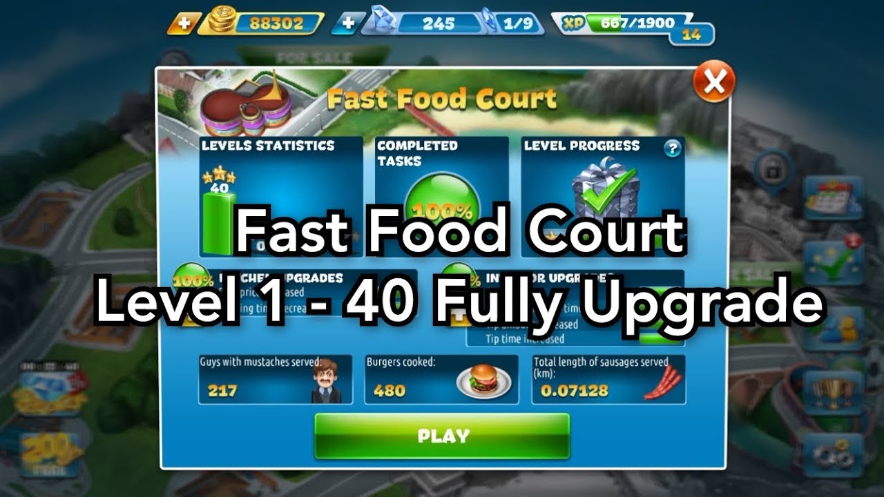 Cooking Fever - Fast Food Court Level 1-40 (3 Stars) Fully Upgrade New Version