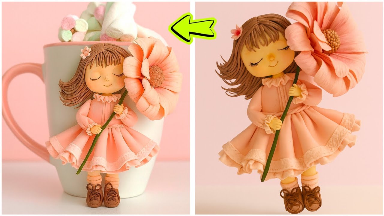 Teaching a girl's doll mug with polymer clay• polymer clay tutorial/diy craft 🌸🧚🏻‍♀️