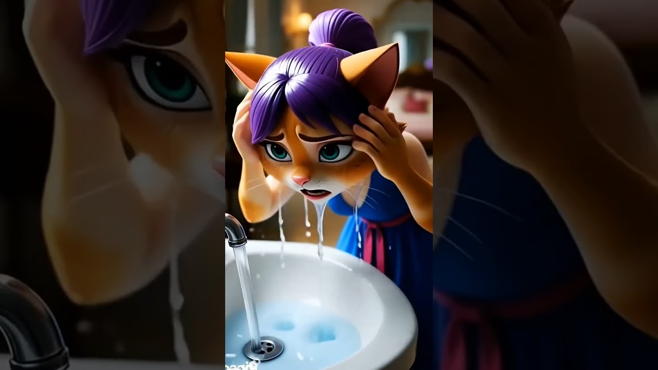 Help! Two little mice are hiding in the orange cat's purple fur! Their tiny paws are pawing