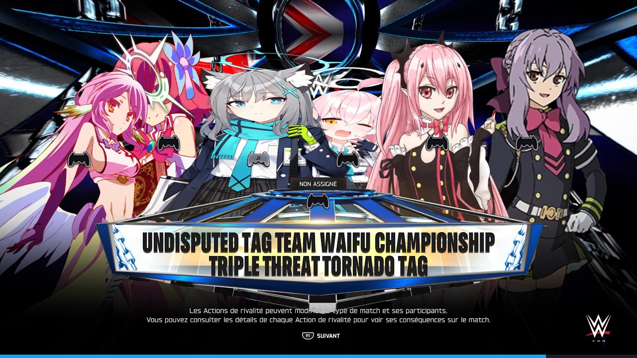 Wwe 2k25 . Tag Team Waifu Championship . No game no life vs Blue Archive (c) vs Owari no Seraph