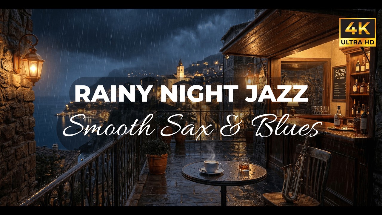 🎷🌧 Smooth Sax & Blues – Stormy Cliffside Jazz Café Ambience