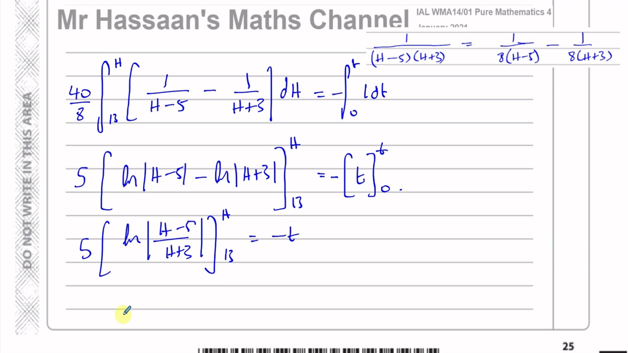 WMA14 01 IAL (Edexcel) P4 January 2021 Q10 Integration, Solving Differential Equations