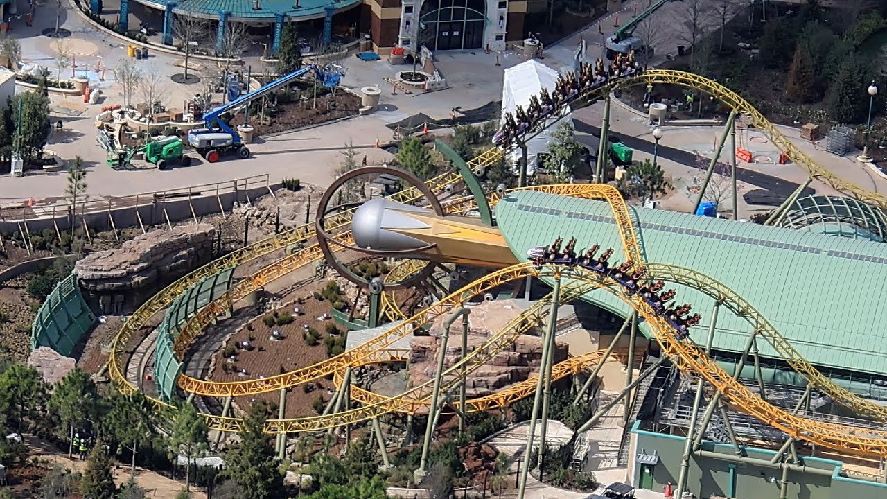 Aerial video of 2-train Stardust Racers testing in Epic Universe. Feb 8, 2025