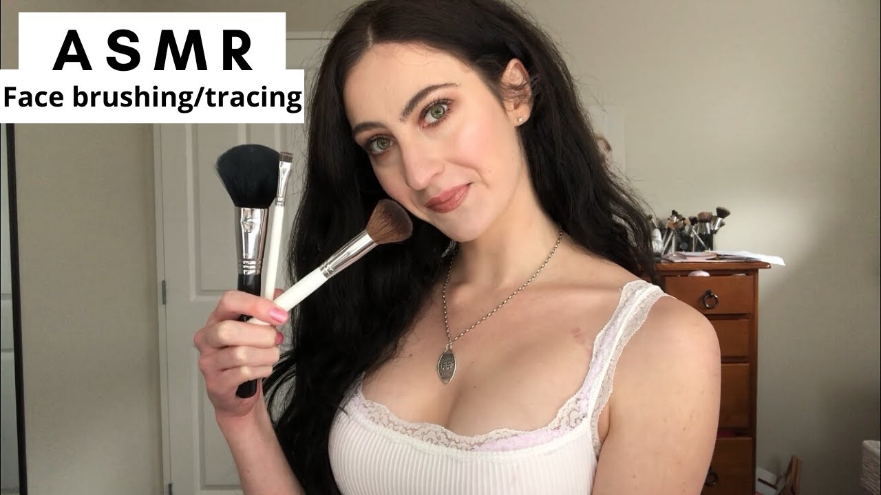 ASMR Slow Face Brushing/Face Tracing (+ Gentle Breathing and Mouth Sounds)