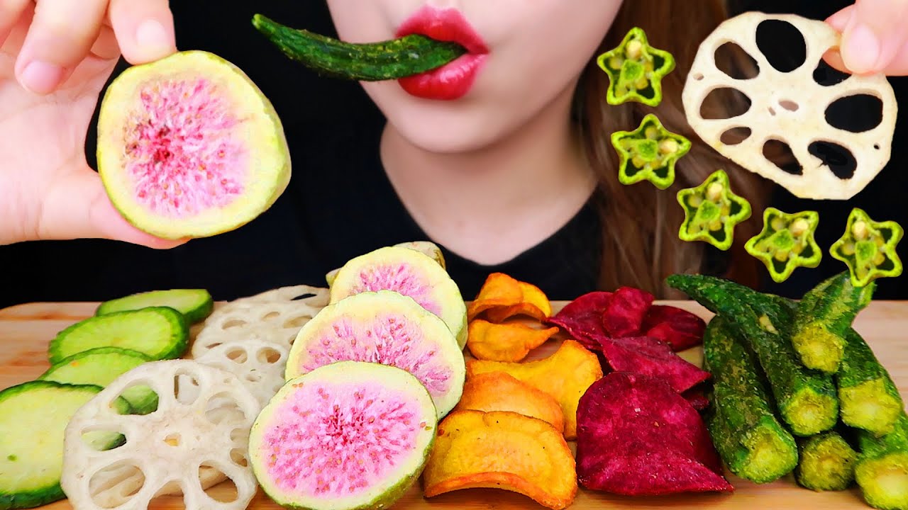 ASMR DRIED VEGETABLE FRUIT CHIPS 바삭한 건조 과일 채소 칩 먹방 CRUNCHY EATING SOUNDS MUKBANG 咀嚼音