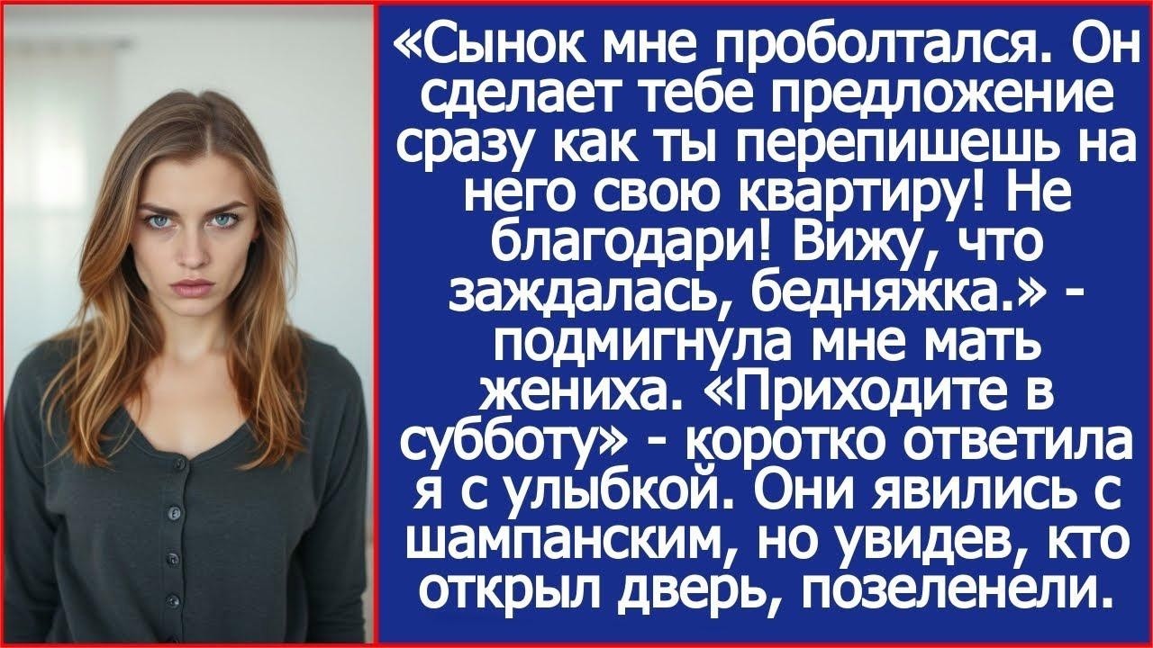 Сынок сделает предложение сразу как ты перепишешь на него свою квартиру  Подмигнула мне мать жен