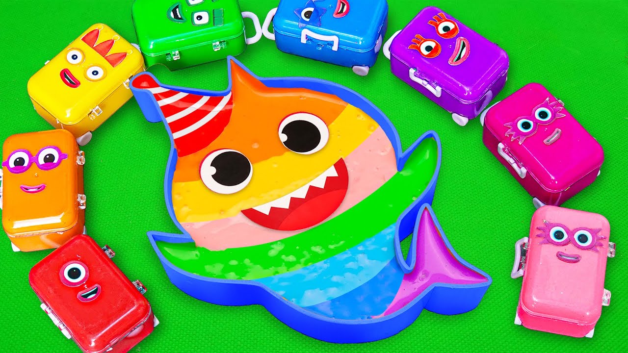 ASMR Slime Video l How to Make Rainbow Baby Shark Bathtub by Mixing SLIME in Suitcase CLAY Coloring
