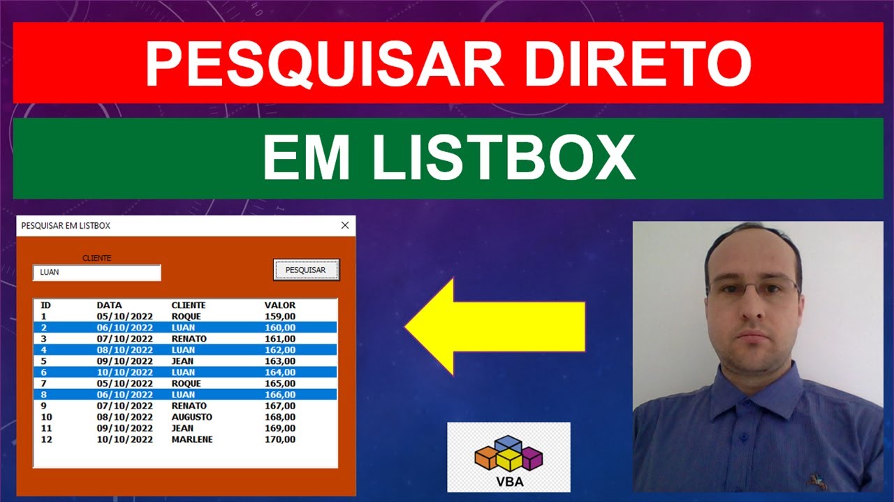 Pesquisar e SELECIONAR LINHAS em Listbox Excel VBA via Códigos