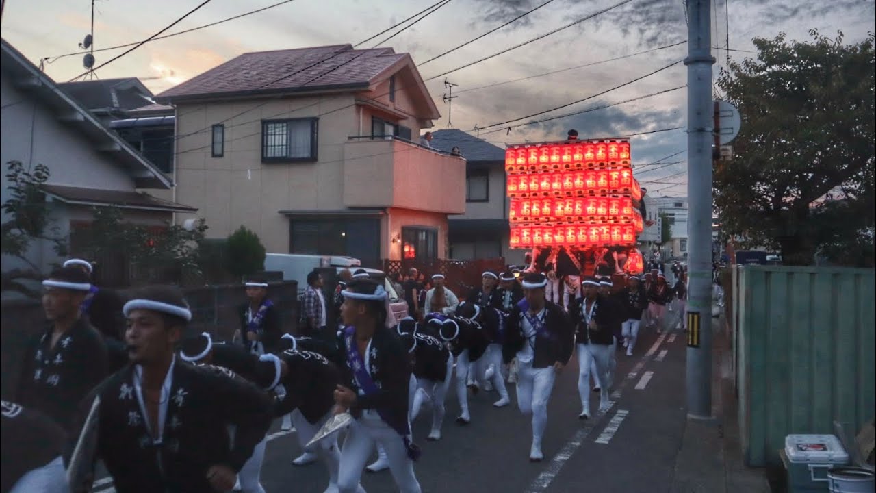 令和6年   津久野だんじり祭り 後宮  灯入れ曳行  津久野中学校横    シコリ、やりまわしなど。堺市西区