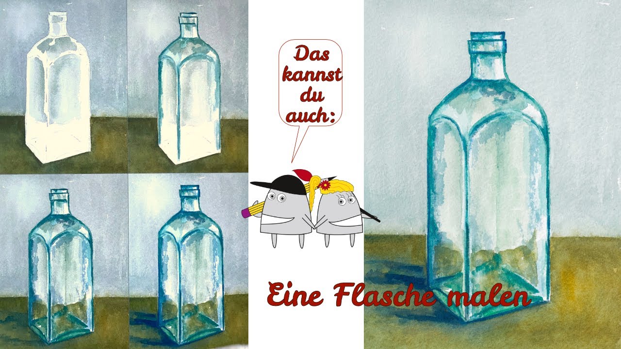 Eine Flasche mit Deckfarben malen für Anfänger ab und Wiedereinsteiger
