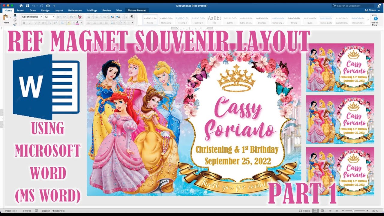 REF MAGNET SOUVENIR LAYOUT USING MICROSOFT WORD (MS WORD) | PART 1 | DISNEY PRINCESS | Cassy Soriano