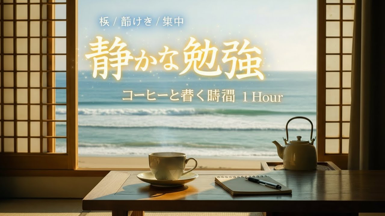 【勉強・作業用BGM】海を眺めながらコーヒーと書く静かな勉強時間《1 Hour》【作業用BGM / 集中 / リラックス】[No Ads]
