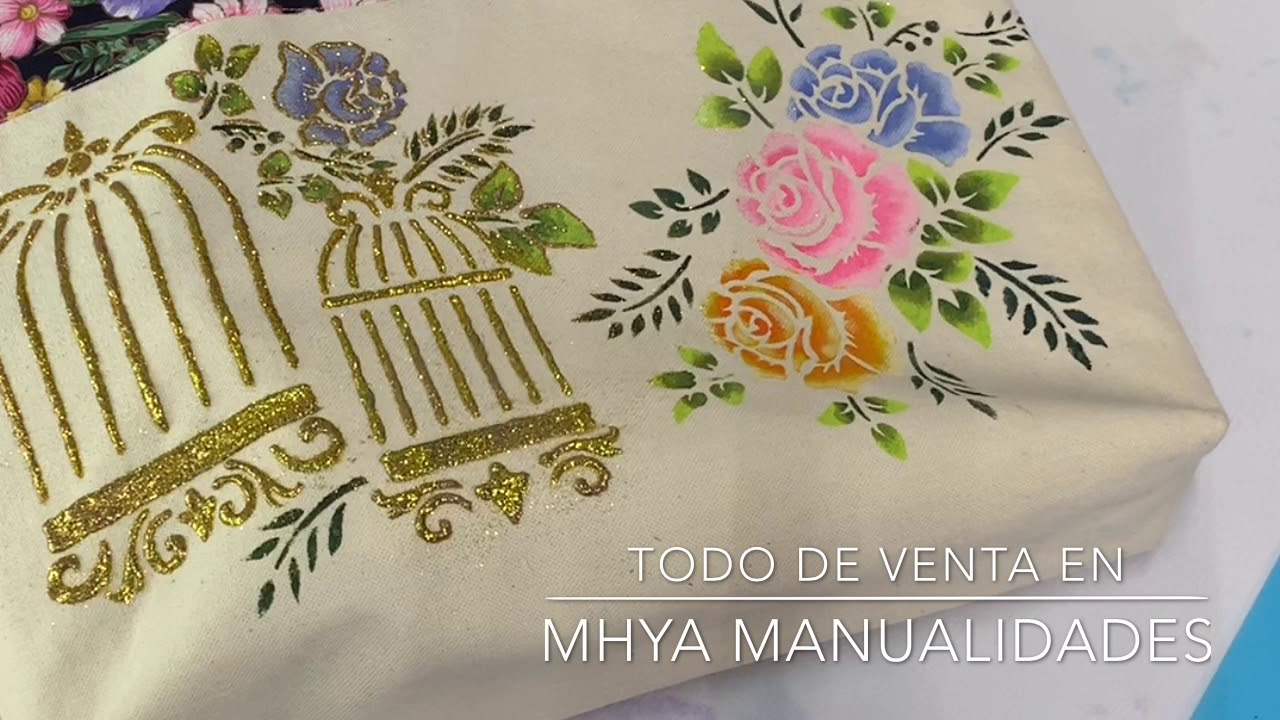 TUTORIAL DE PINTURA EN TELA//como pintar un abolsa con stencil