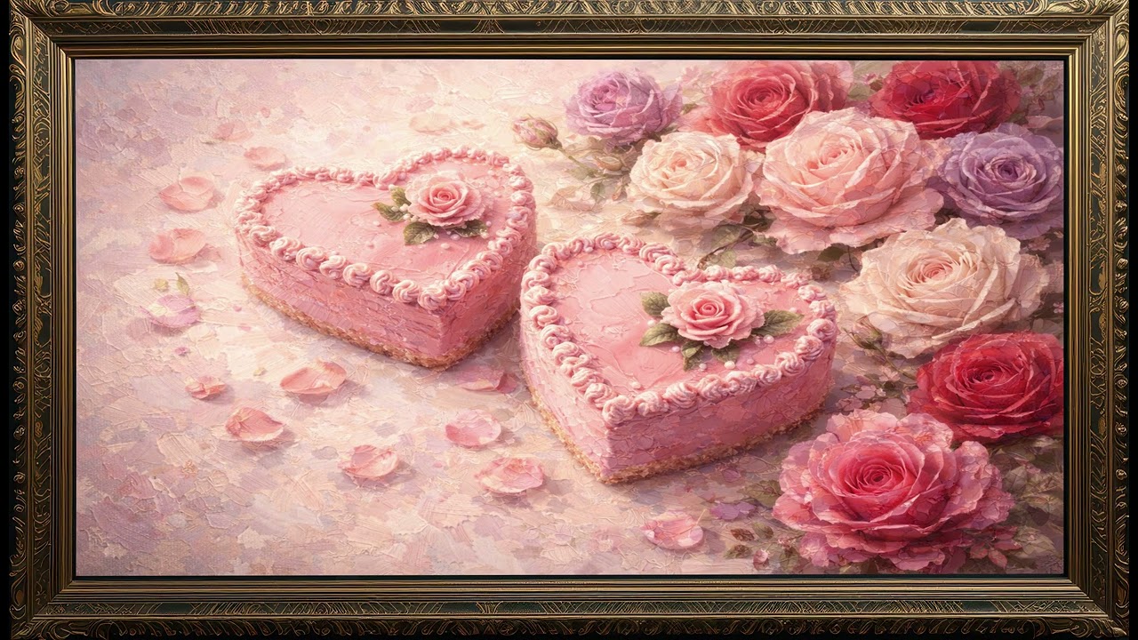 Romantic Heart Cake Art 4K 💖 | Valentine’s Day Floral Frame TV Screensaver