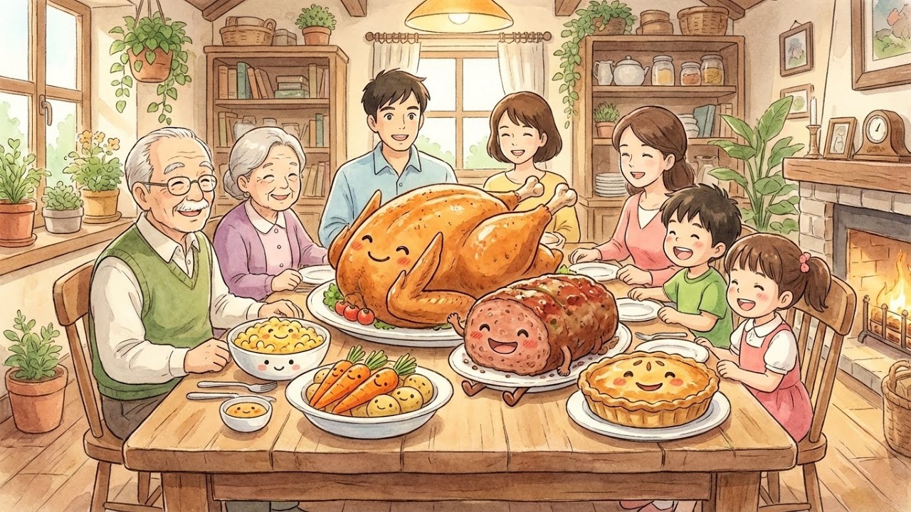 Ghibli Style First Snow Winter Home Cooking ❄️ American Comfort Food Family Feast ASMR