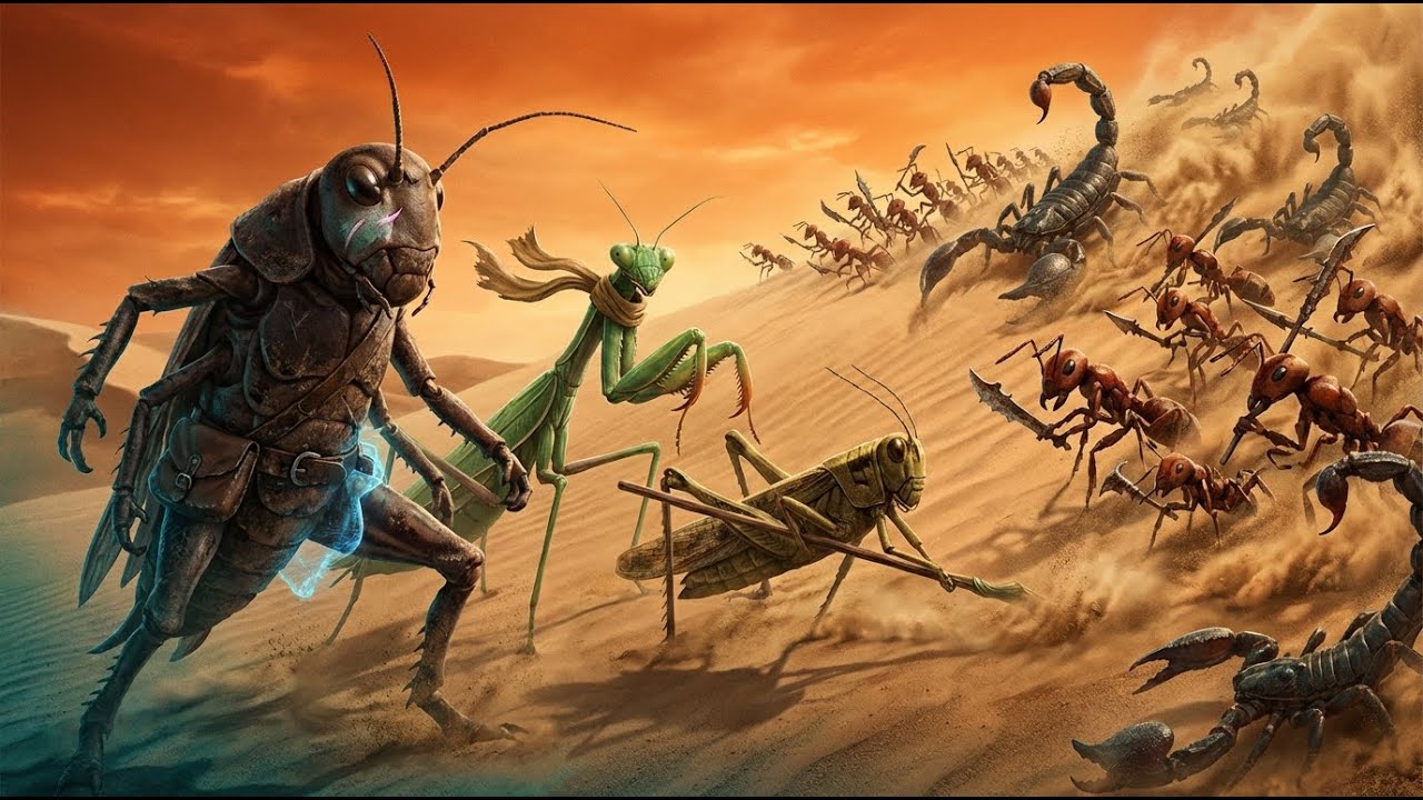 Crickets, praying mantises, and grasshoppers carry the green gem to its final destination