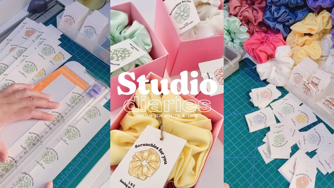 Studio Vlog 011: Making scrunchies and tags | restocking scrunchies | scrunchie business 📦🎀