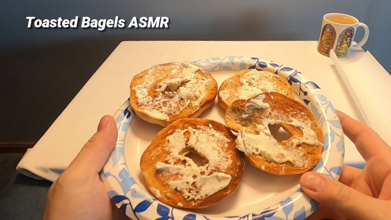 Two Bagels & Cream Cheese ASMR | Crunchy Eating Sounds + Coffee (No Talking)