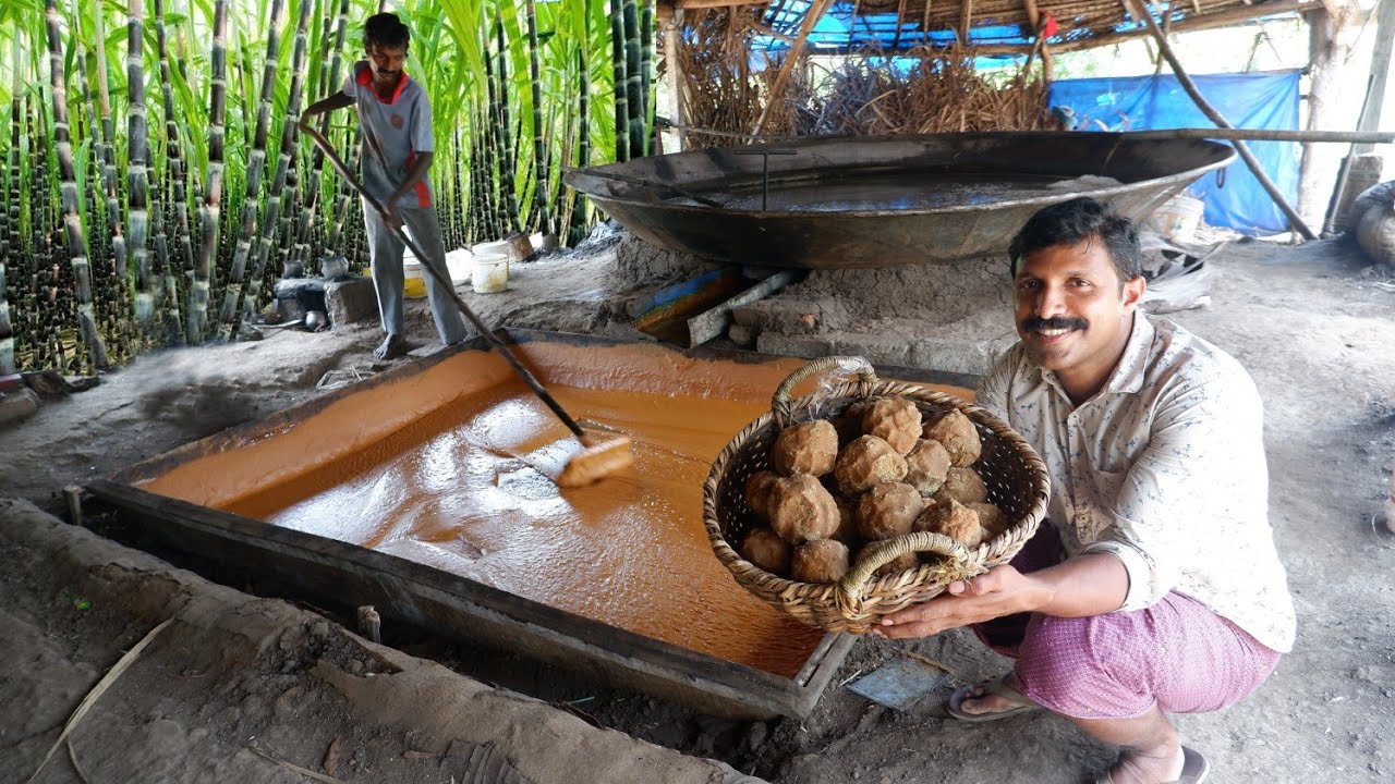 Traditional Jaggery making | How to make Sugar cane Jaggery in traditional method