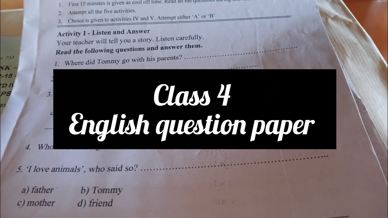 Class 4 English question paper today exam 