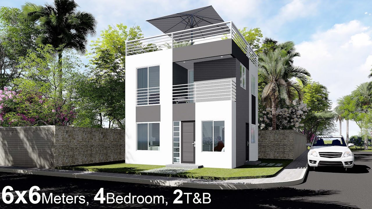 Small House Design Idea with 4 Bedrooms (6x6 meters)