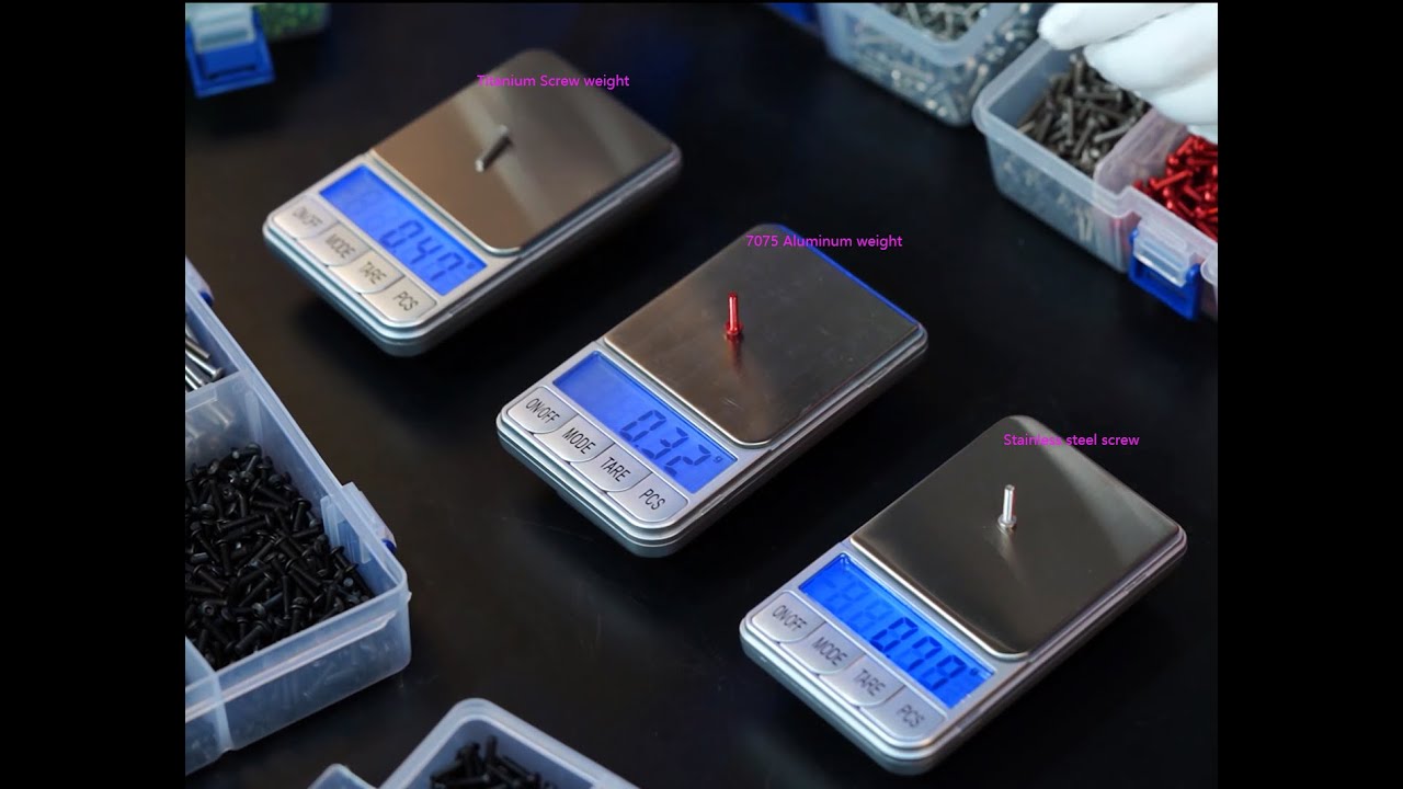 The weight and strength comparision for titanium, 7075 aluminum and stainless steel screw