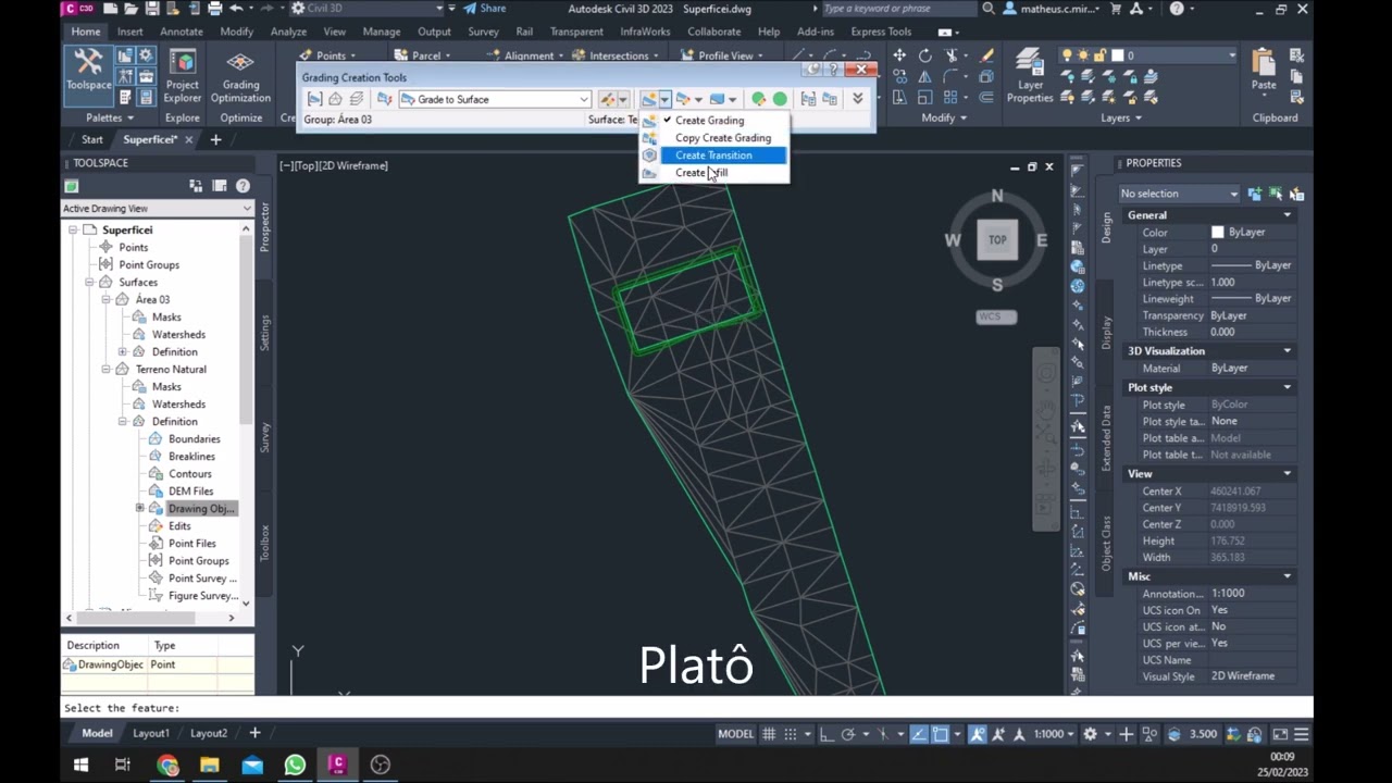 Platô Utilizando Feature Line e Calculo de Volume de Corte e Aterro - Civil 3D