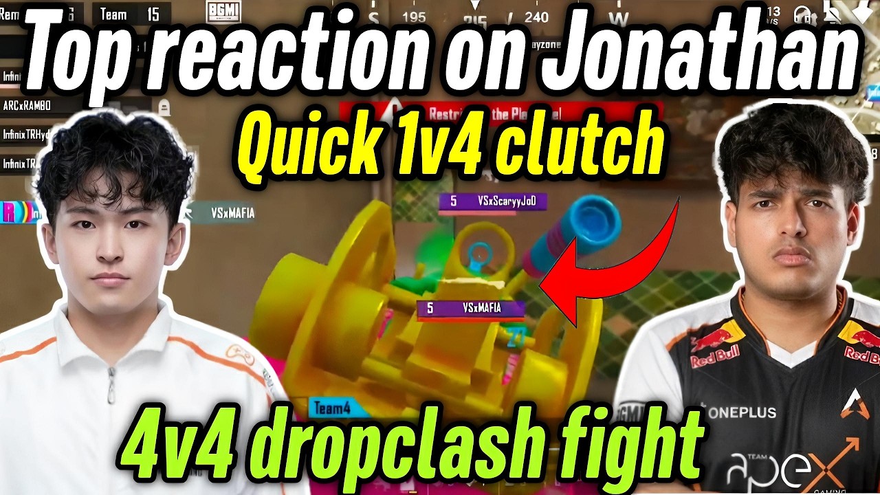 International player reaction on Jonathan 😲 Quick 1v4 clutch 🔥 Team Apex Gaming 4v4 dropclash fight