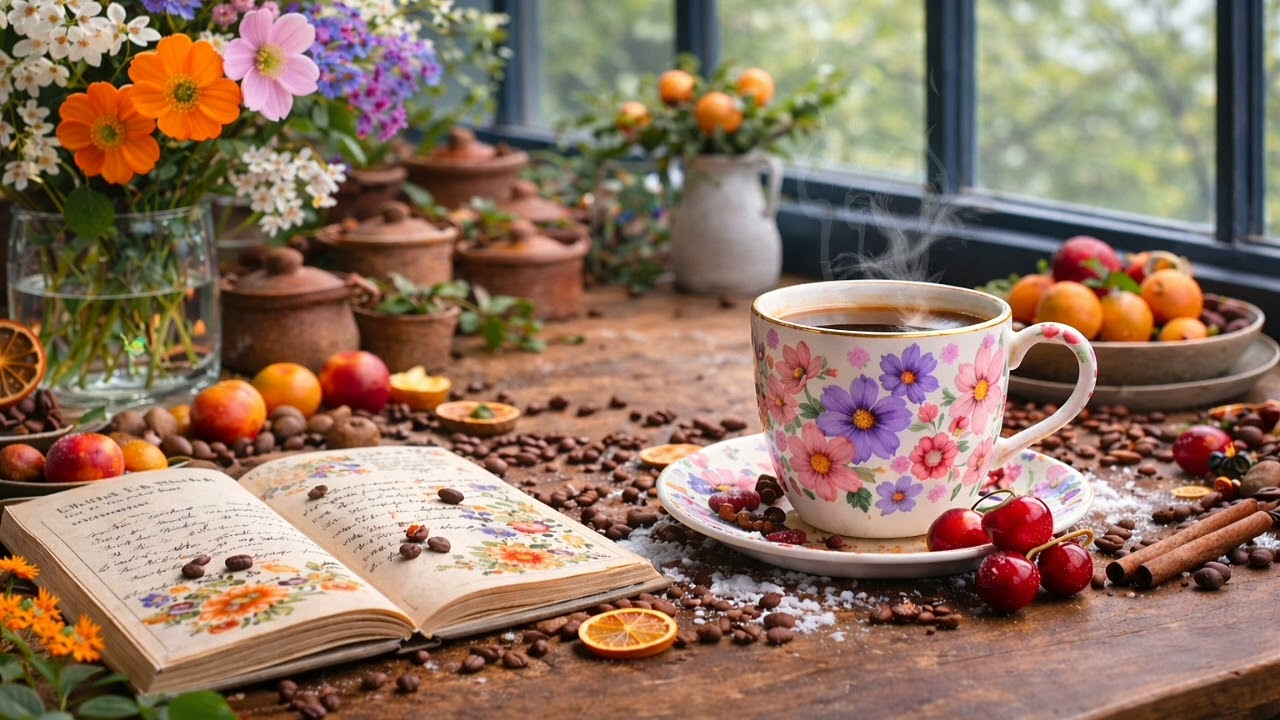 Morning Coffee Ambience ☕🌿 | Soft Folk Flute & Nature Sounds for Relax, Study & Calm Mind (1 Hour)
