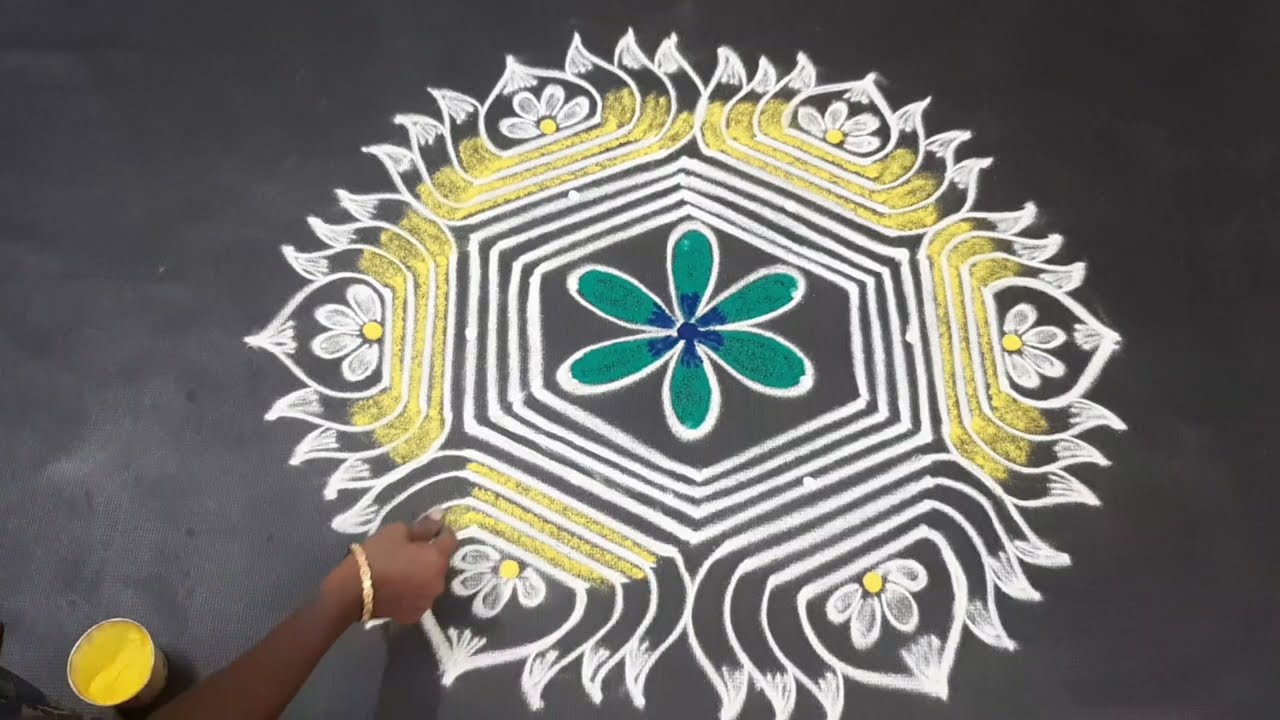 5x3 easy rangoli padi kolam 🌺lotus padi kolam 🌺dhivya palani's kolangal 🌺