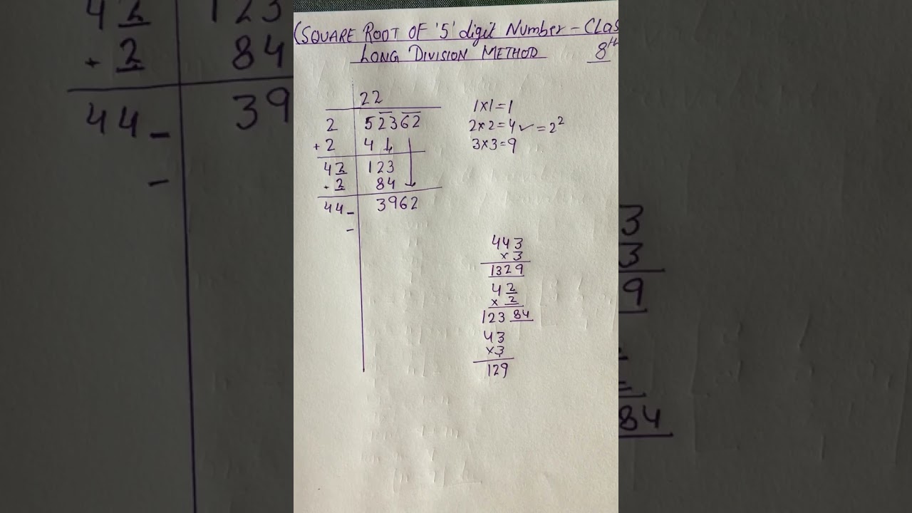 Square root of 5 digit number by Long Division Method Class-8th