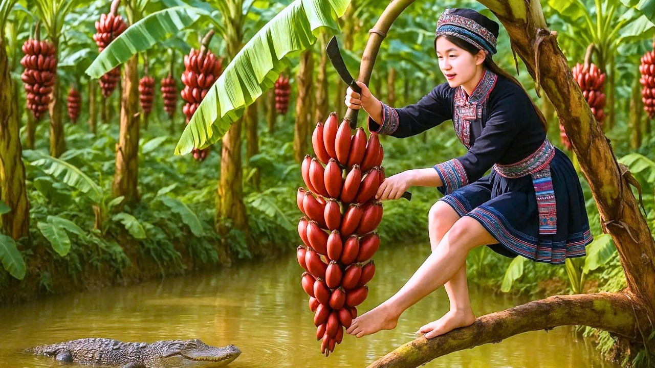 How To Harvest BIG RED BANANA Bunches FAST And EASY | Farm Life Tropics